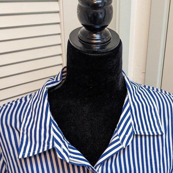 Women's 1X Striped Blouse Puffy Sleeves - Picture 5 of 14